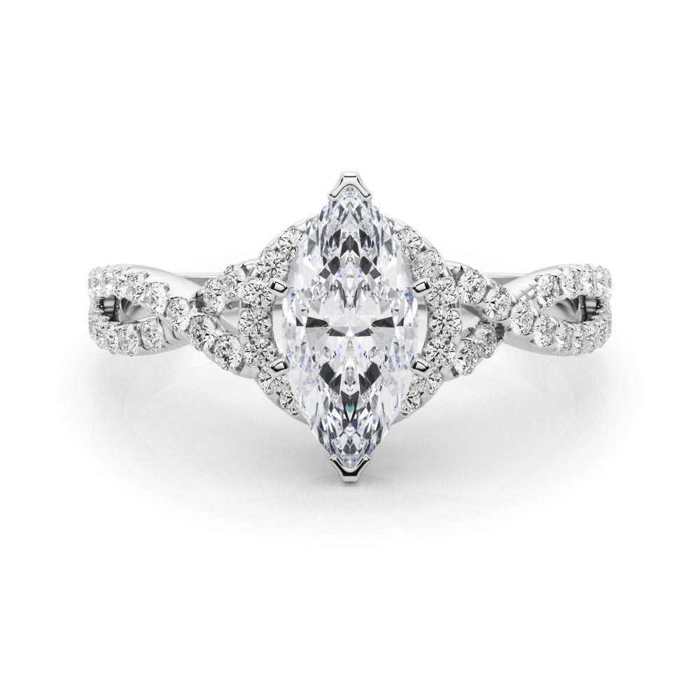 Silver Marquise Halo Twist Band Solitaire Prong Setting Ring