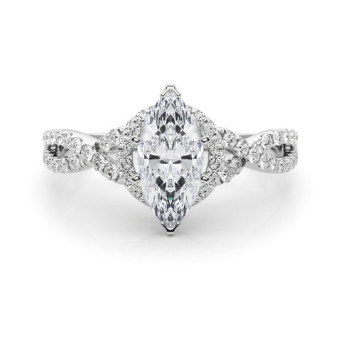 Silver Marquise Halo Twist Band Solitaire Prong Setting Ring