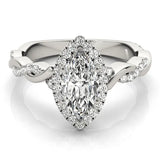 Silver Marquise Halo Twisted Band Prong Setting Ring 1