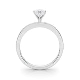 Silver 1.05 Carat F VVS2 Marquise Milgrain Pave Diamond Engagement Ring with Four-Prong Setting