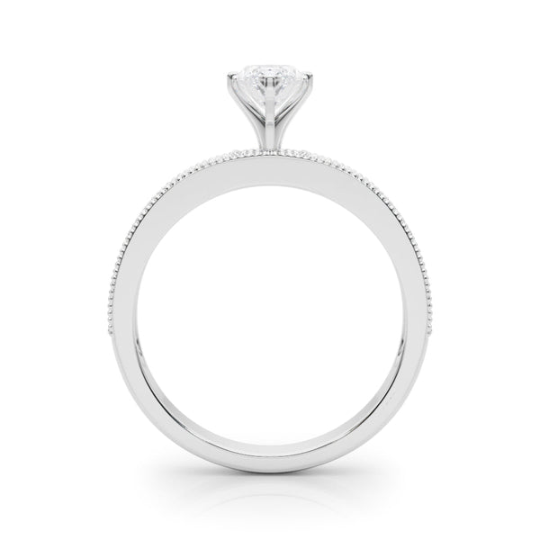 Silver 1.03 Carat D VVS2 Marquise Milgrain Pave Diamond Engagement Ring with Four-Prong Setting