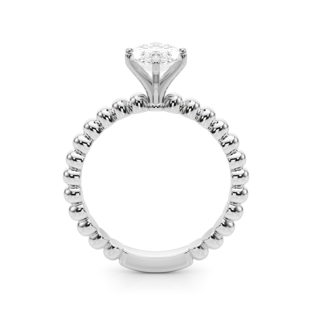 Silver Marquise Solitaire Beaded Band Prong Setting Ring 1