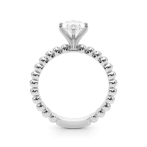 Silver Marquise Solitaire Beaded Band Prong Setting Ring 1