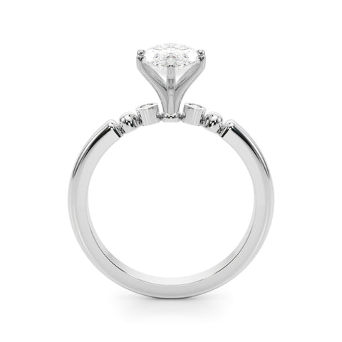 Silver Marquise Solitaire Beaded Band with Four-Prong Setting 1