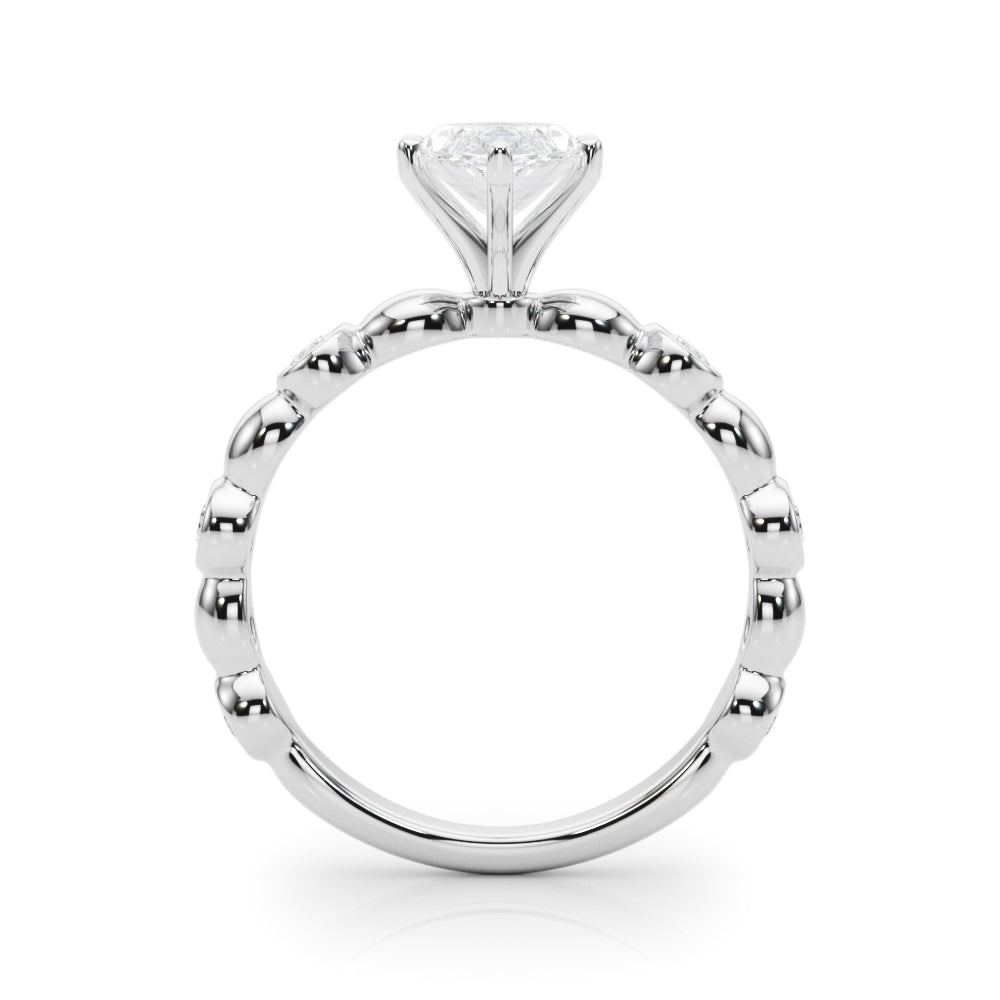Silver Marquise Solitaire Bezel-Set Diamond Ring with Beaded Band and Four-Prong Setting 1