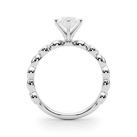 Silver Marquise Solitaire Bezel-Set Diamond Ring with Beaded Band and Four-Prong Setting 1