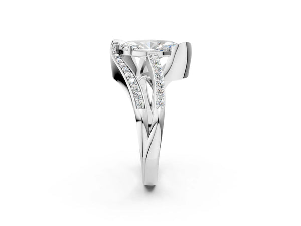 Silver Marquise Solitaire Bypass Diamond Engagement Ring with Channel-Set Band and Four-Prong Setting
