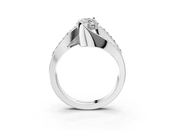 Silver Marquise Solitaire Bypass Diamond Engagement Ring with Channel-Set Band and Four-Prong Setting