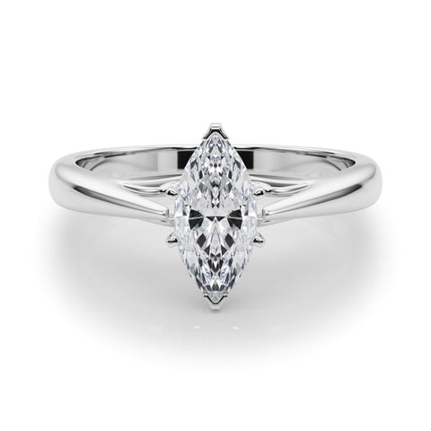 Silver Marquise Solitaire Diamond Engagement Ring with Cathedral Setting and Four-Prong Mount on a Classic Band