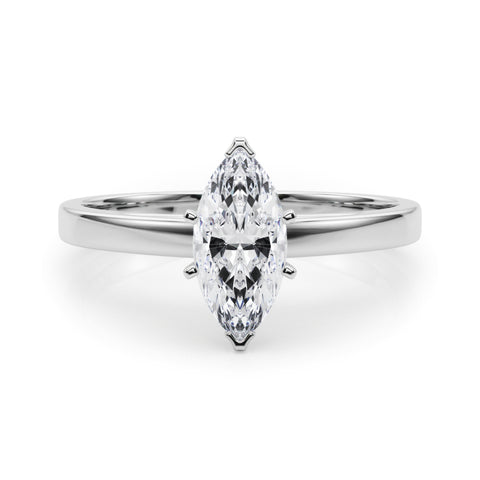 Silver Marquise Solitaire Diamond Engagement Ring with Four-Prong Setting on a Classic Band