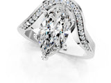 Silver Marquise Solitaire Diamond Engagement Ring with Pave Band and Four-Prong Setting 1