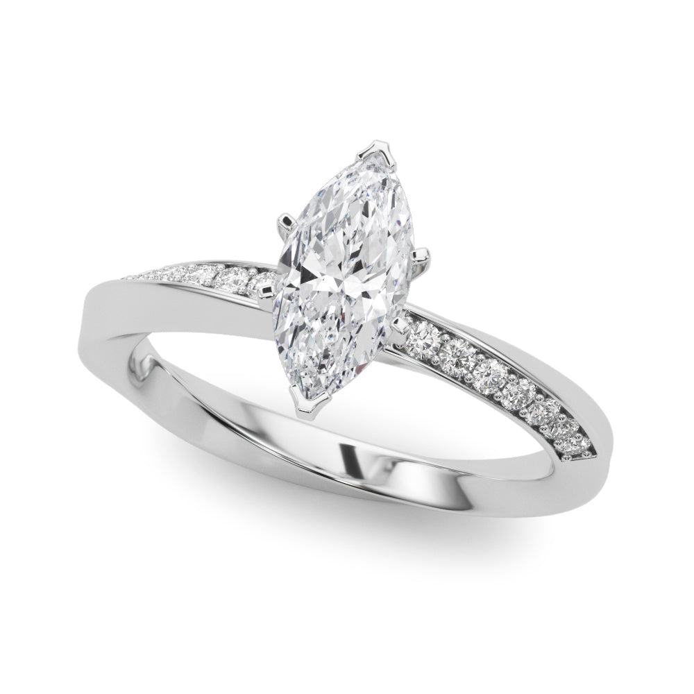 Silver Marquise Solitaire Diamond Engagement Ring with Side Stone Accents and Four-Prong Setting 2