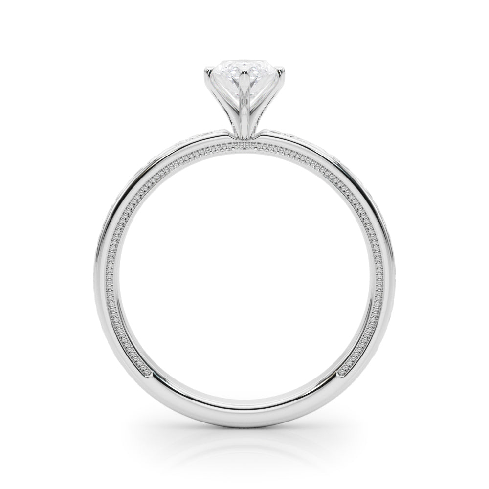 Silver Marquise Solitaire Diamond Engagement Ring with XO Engraved Band and Four-Prong Setting 1