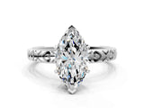 Silver Marquise Solitaire Diamond Engagement Ring with XO Engraved Band and Four-Prong Setting
