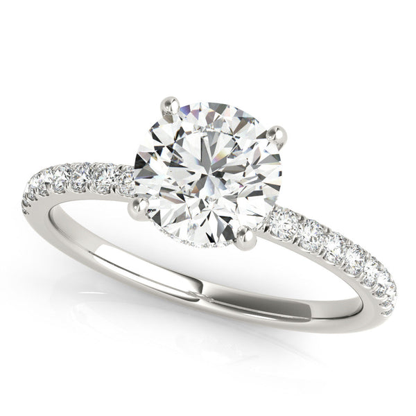 18K White Gold 2.57 Carat E VVS2 Round Solitaire Diamond Pavé Band with Four-Prong Setting