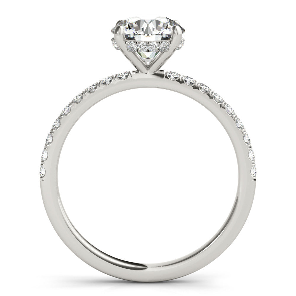 Silver Marquise Solitaire Diamond Pavé Band with Four-Prong Setting 2