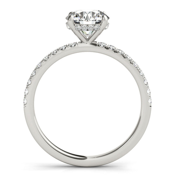 18K White Gold 2.57 Carat E VVS2 Round Solitaire Diamond Pavé Band with Four-Prong Setting
