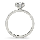 10K White Gold 3.00 Carat D VS1 Round Solitaire Diamond Pavé Band with Four-Prong Setting
