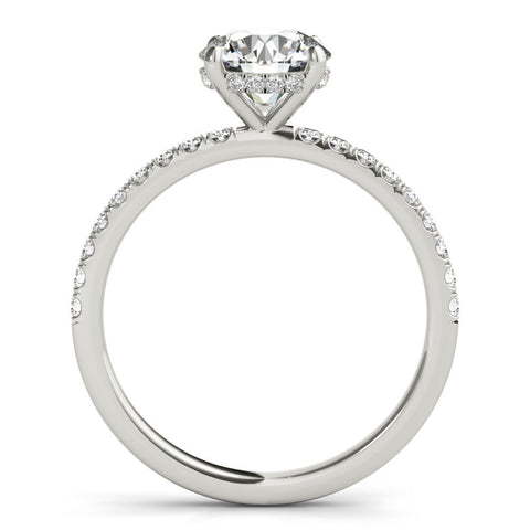 10K White Gold 1.51 Carat F VVS2 Pear Solitaire Diamond Pavé Band with Four-Prong Setting