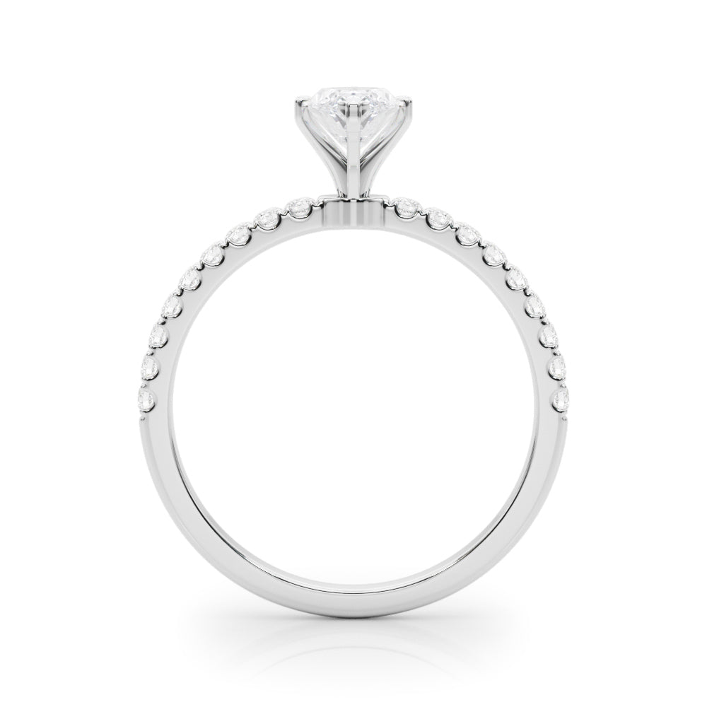 Silver Marquise Solitaire Diamond Pavé Band with Six-Prong Setting 1