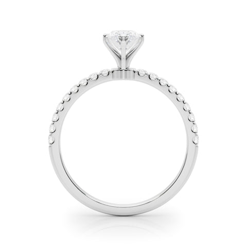 Silver Marquise Solitaire Diamond Pavé Band with Six-Prong Setting 1