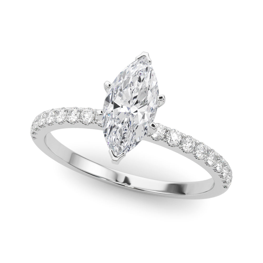 Silver Marquise Solitaire Diamond Pavé Band with Six-Prong Setting 2