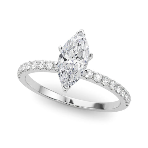 Silver Marquise Solitaire Diamond Pavé Band with Six-Prong Setting 2