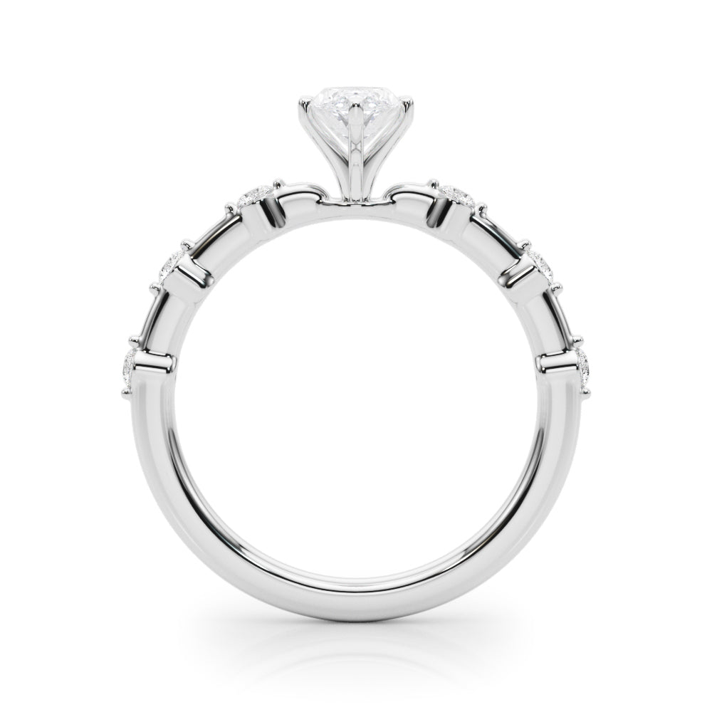 Silver Marquise Solitaire Diamond Ring with Bezel Set Side Stones and Prong Setting 1