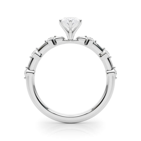 Silver Marquise Solitaire Diamond Ring with Bezel Set Side Stones and Prong Setting 1