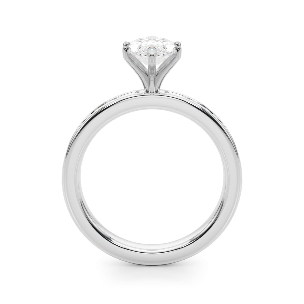 Silver Marquise Solitaire Diamond Ring with Channel-Set Baguette Band and Four-Prong Setting 1