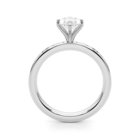 Silver Marquise Solitaire Diamond Ring with Channel-Set Baguette Band and Four-Prong Setting 1