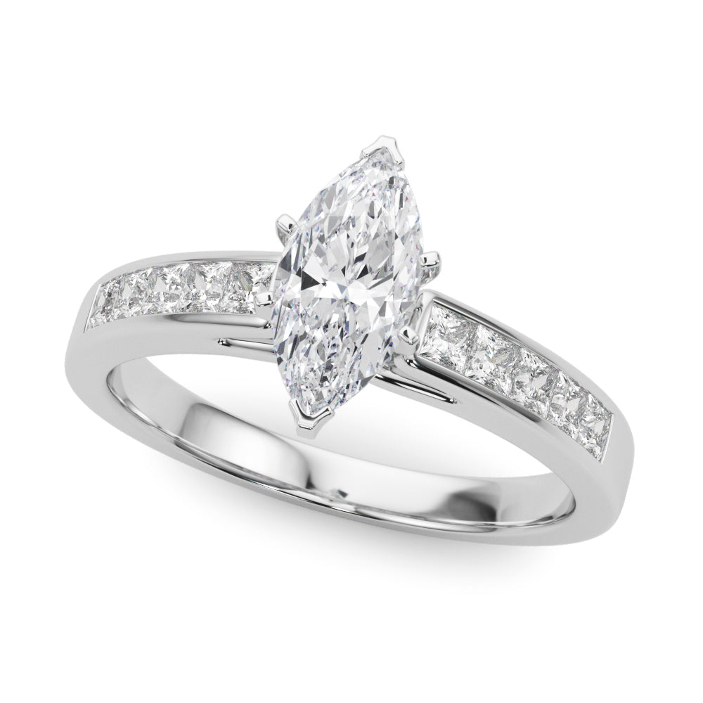 Silver Marquise Solitaire Diamond Ring with Channel-Set Band and Four-Prong Setting 2