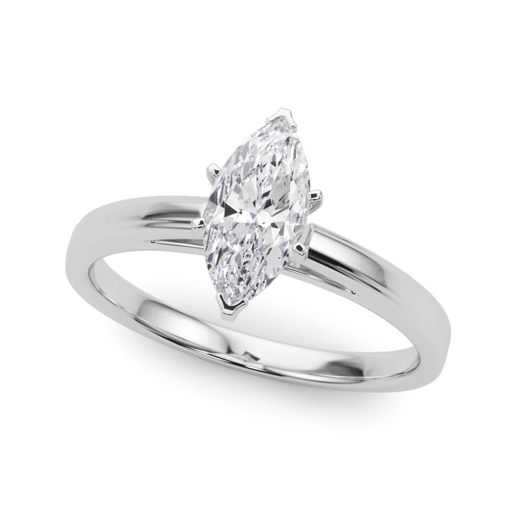 Silver Marquise Solitaire Diamond Ring with Four-Prong Setting and Classic Band 2