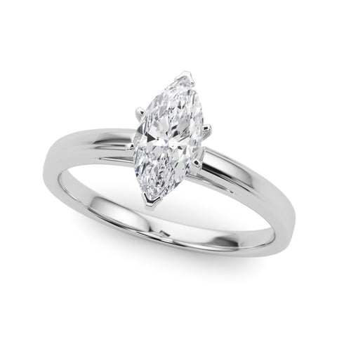 Silver Marquise Solitaire Diamond Ring with Four-Prong Setting and Classic Band 2