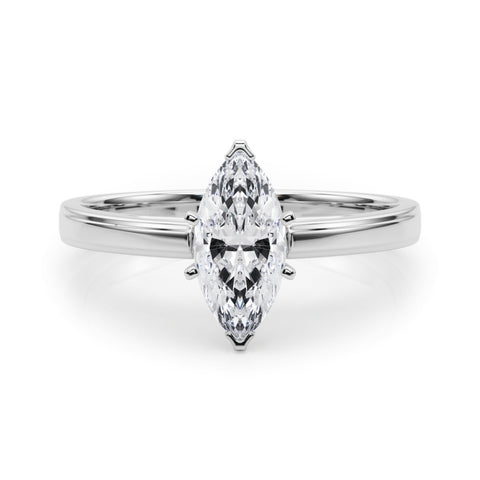 Silver Marquise Solitaire Diamond Ring with Four-Prong Setting and Classic Band