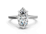 Silver Marquise Solitaire Diamond Ring with Four-Prong Setting and Tapered Band 1