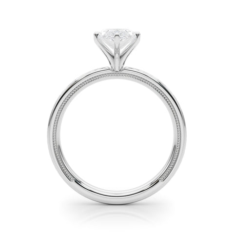 Silver Marquise Solitaire Diamond Ring with Milgrain and Black Enamel X Pattern Band 1