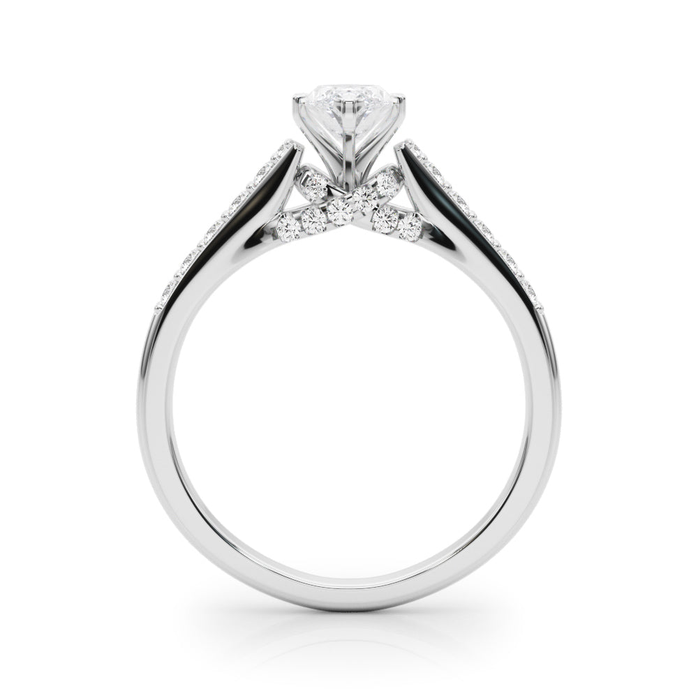Silver Marquise Solitaire Diamond Ring with Pavé Band and Four-Prong Setting 1