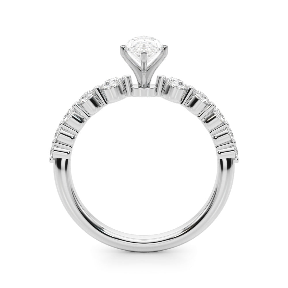 Silver Marquise Solitaire Diamond Ring with Pave Band and Four-Prong Setting 1