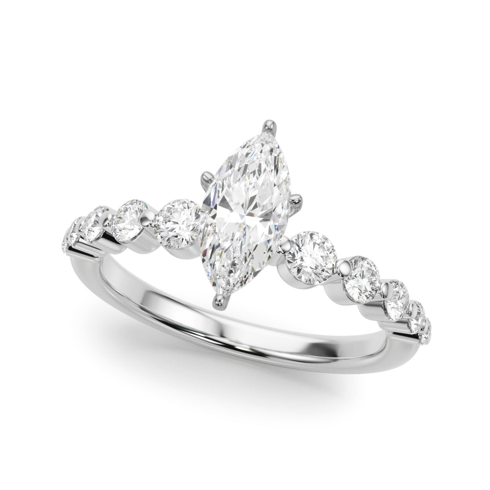 Silver Marquise Solitaire Diamond Ring with Pave Band and Four-Prong Setting 2