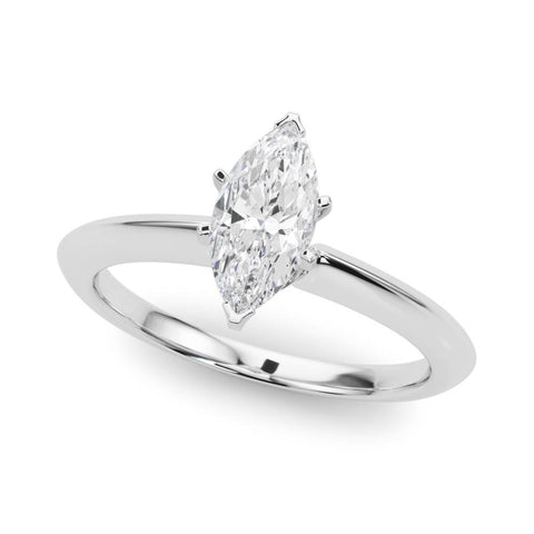 Silver Marquise Solitaire Diamond Ring with Six-Prong Setting on a Classic Band 2