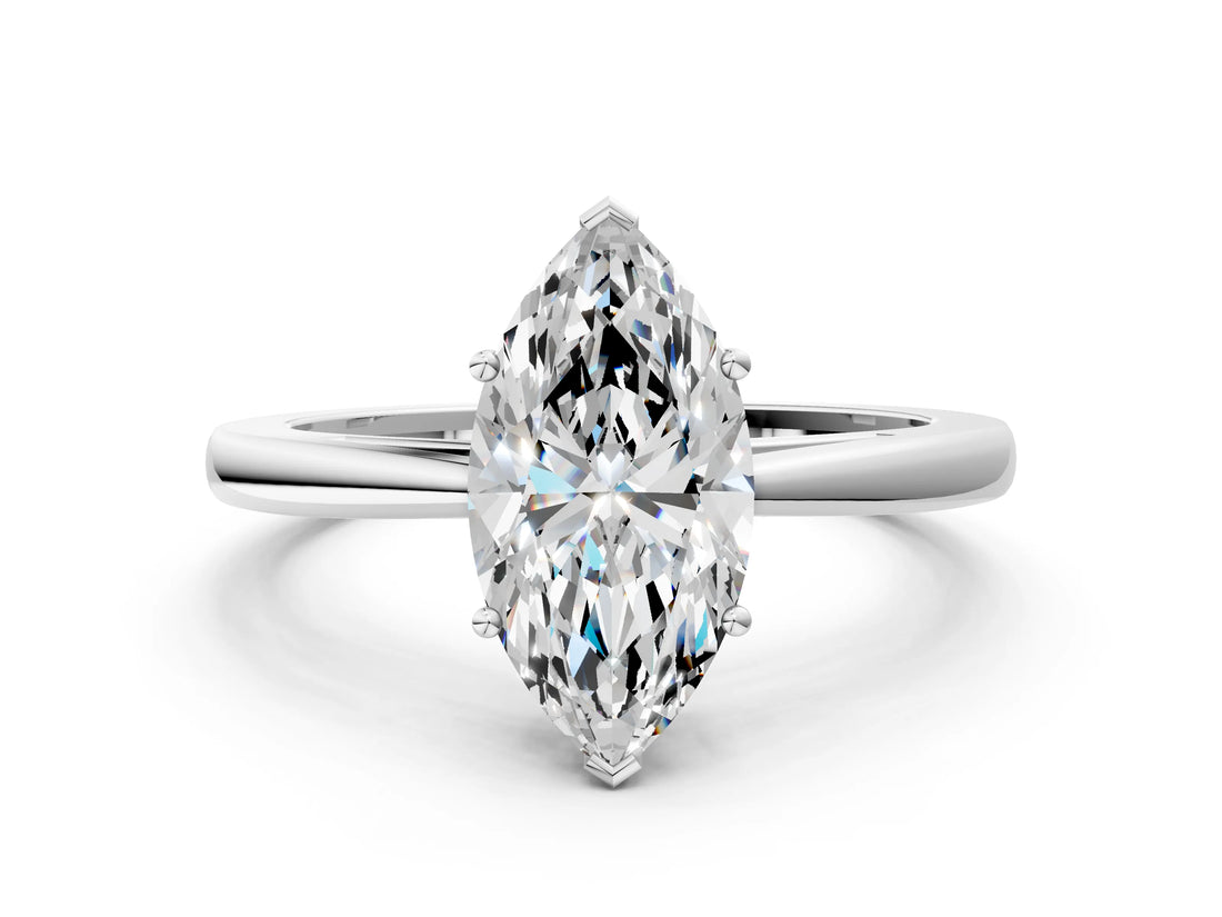 Silver Marquise Solitaire Diamond Ring with Split Shank and Four-Prong Setting_12