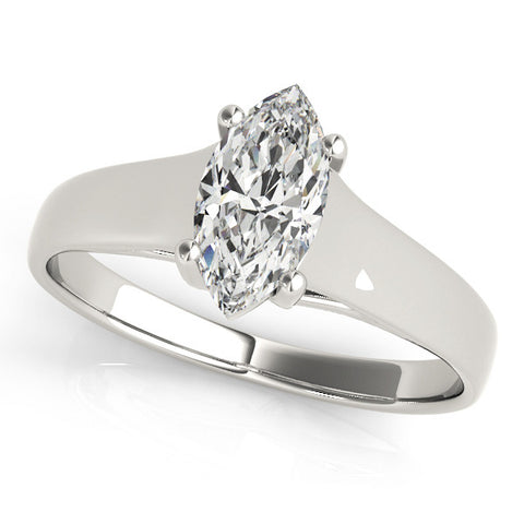 Silver Marquise Solitaire Diamond Ring with Tapered Band and Four-Prong Setting 2