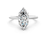 Silver Marquise Solitaire Diamond Ring with a Classic Band and Four-Prong Setting