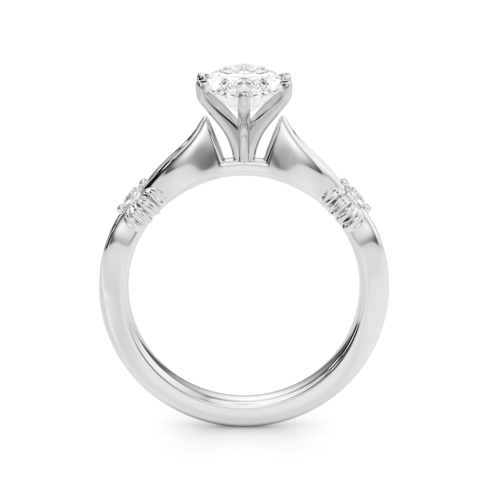 Silver Marquise Solitaire Diamond Twisted Band with Four-Prong Setting 1