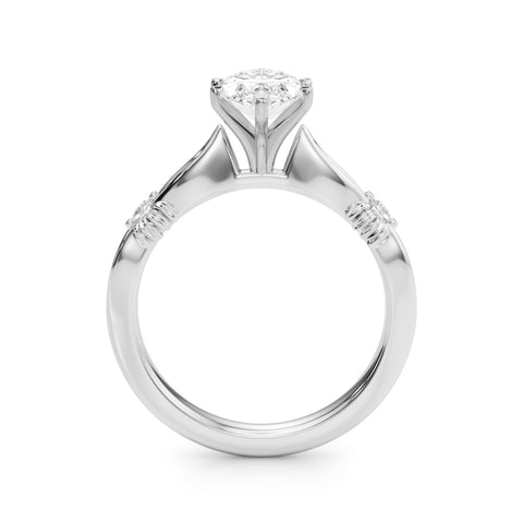 Silver Marquise Solitaire Diamond Twisted Band with Four-Prong Setting 1