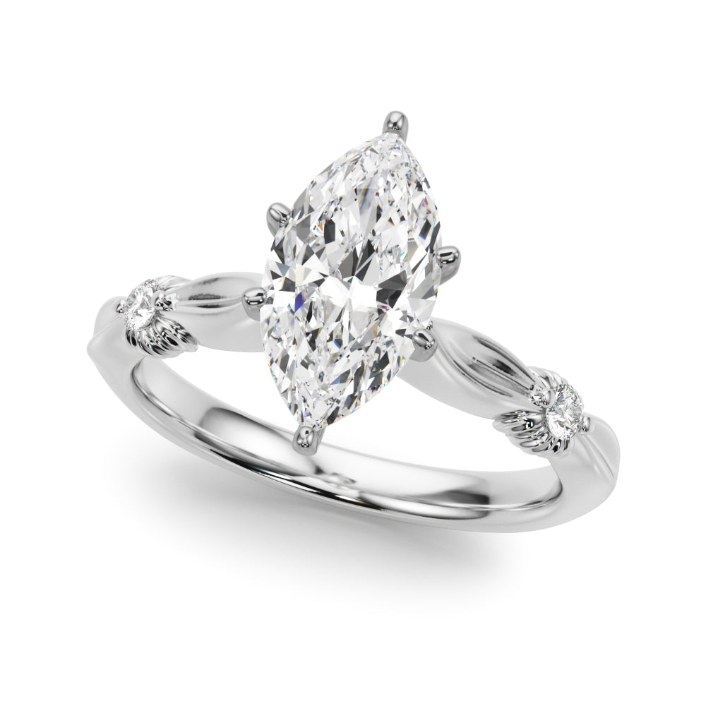 Silver Marquise Solitaire Diamond Twisted Band with Four-Prong Setting 2