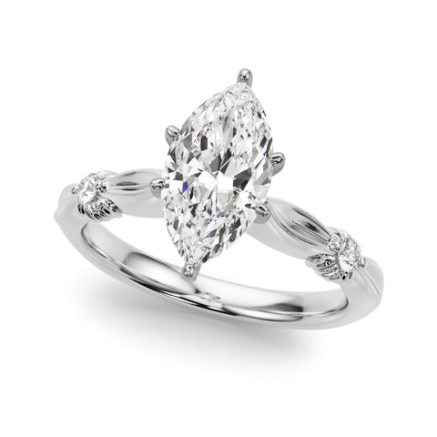 Silver Marquise Solitaire Diamond Twisted Band with Four-Prong Setting 2