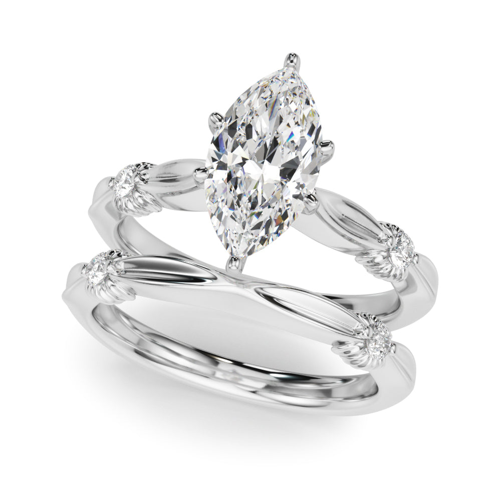Silver Marquise Solitaire Diamond Twisted Band with Four-Prong Setting
