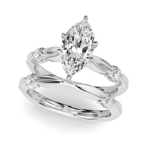 Silver Marquise Solitaire Diamond Twisted Band with Four-Prong Setting